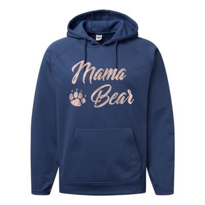 Vintage Mama Bear Paw Funny Mothers Day Mommy Grandma Aunt Performance Fleece Hoodie