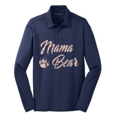 Vintage Mama Bear Paw Funny Mothers Day Mommy Grandma Aunt Silk Touch Performance Long Sleeve Polo