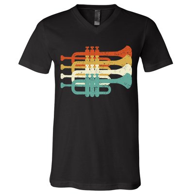 Vintage Marching Band Trumpet Player Retro Design Trumpeter V-Neck T-Shirt