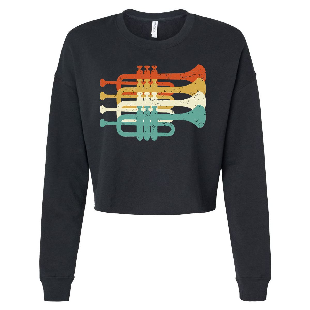 Vintage Marching Band Trumpet Player Retro Design Trumpeter Cropped Pullover Crew