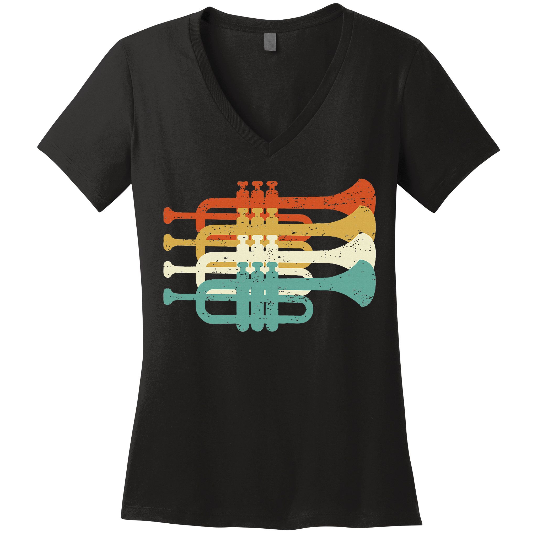 Vintage Marching Band Trumpet Player Retro Design Trumpeter Women's V-Neck T-Shirt