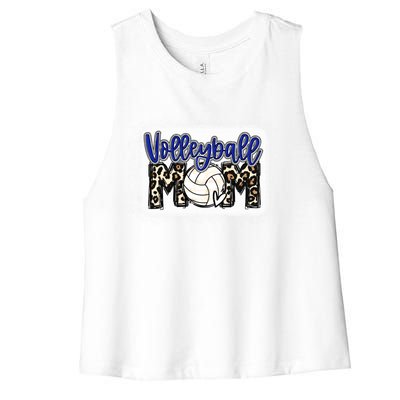 Volleyball Mom Blue Leopard Funny Gift Women's Racerback Cropped Tank