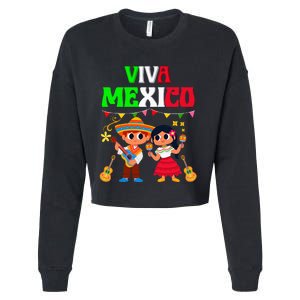 Viva Mexico Boy Girl Maracas Guitar Mexican revolution day Cropped Pullover Crew