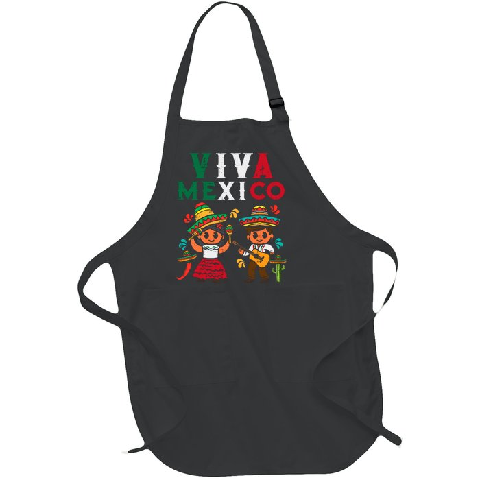 Viva Mexico Boy Girl Maracas Guitar Mexican Independence Full-Length Apron With Pockets