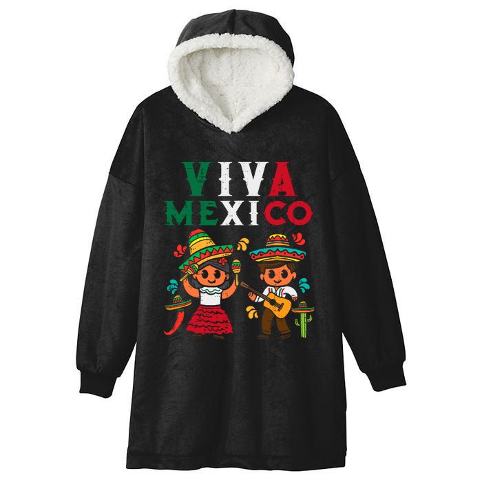 Viva Mexico Boy Girl Maracas Guitar Mexican Independence Hooded Wearable Blanket