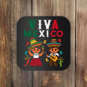 Viva Mexico Boy Girl Maracas Guitar Mexican Independence Coaster