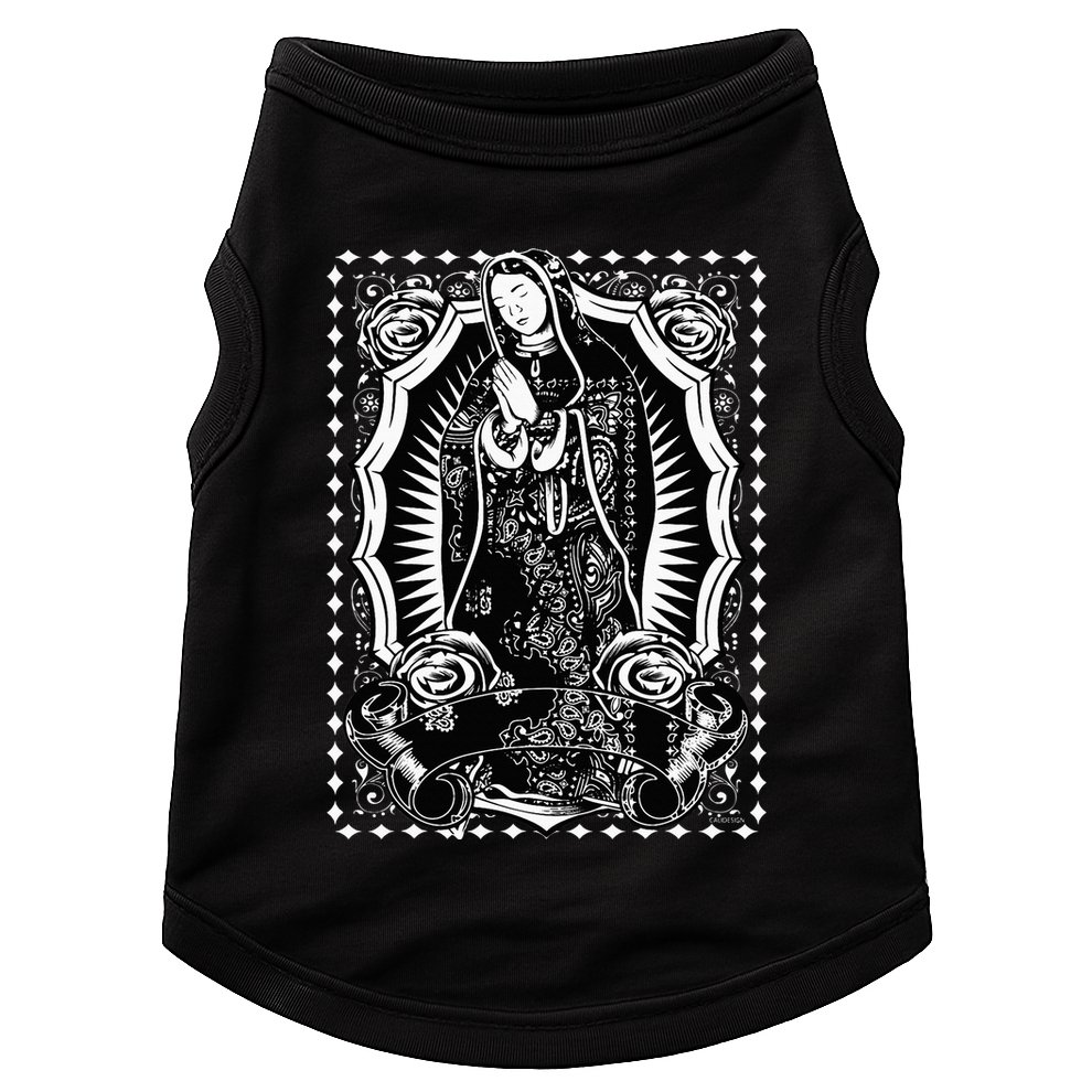 Virgin Mary Black White Bandana Print Chicano Art Cholo Doggie Tank