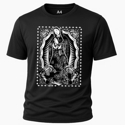 Virgin Mary Black White Bandana Print Chicano Art Cholo Performance Shirt