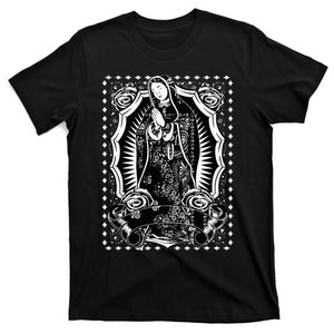 Virgin Mary Black White Bandana Print Chicano Art Cholo T-Shirt