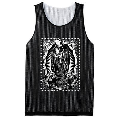 Virgin Mary Black White Bandana Print Chicano Art Cholo Mesh Reversible Basketball Jersey Tank