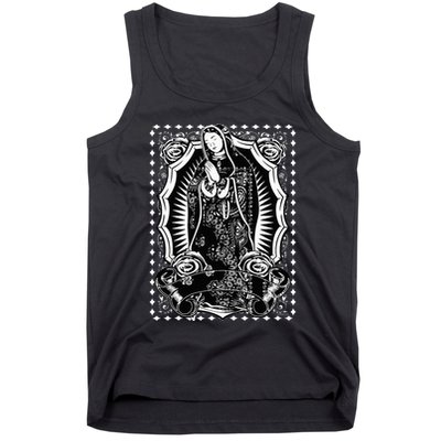 Virgin Mary Black White Bandana Print Chicano Art Cholo Tank Top