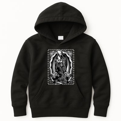 Virgin Mary Black White Bandana Print Chicano Art Cholo Kids Hoodie