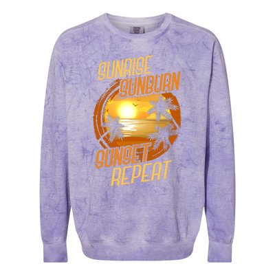 Vacay Mode Beach Vacation Sunrise Sunburn Sunset Repeat Gift Colorblast Crewneck Sweatshirt