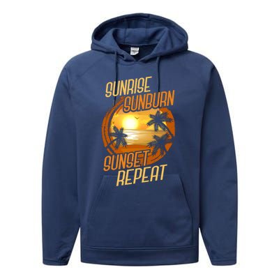 Vacay Mode Beach Vacation Sunrise Sunburn Sunset Repeat Gift Performance Fleece Hoodie