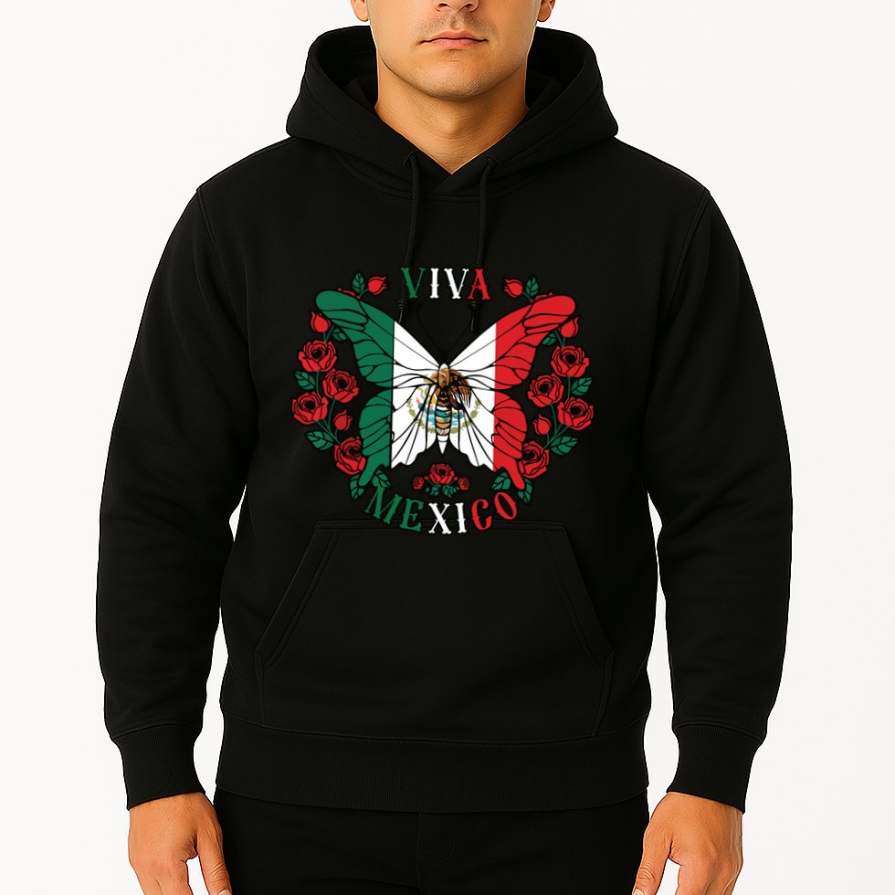 Viva Mexico Butterfly Rose Mexican Independence Hoodie