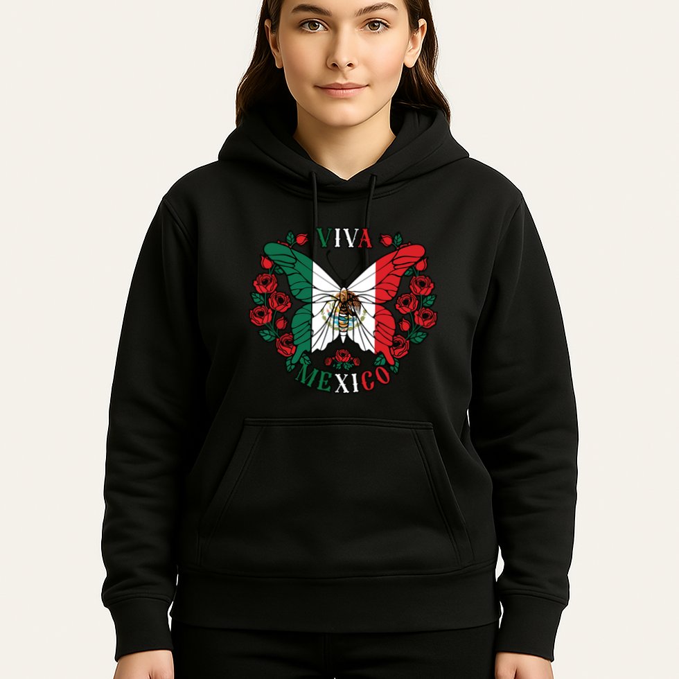 Viva Mexico Butterfly Rose Mexican Independence Hoodie