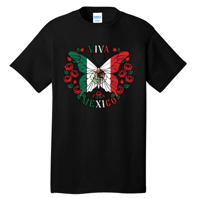 Viva Mexico Butterfly Rose Mexican Independence Tall T-Shirt