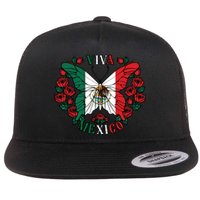 Viva Mexico Butterfly Rose Mexican Independence Flat Bill Trucker Hat