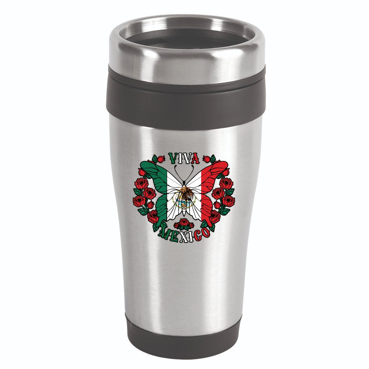 Viva Mexico Butterfly Rose Mexican Independence 16oz Travel Tumbler