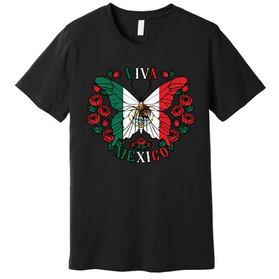 Viva Mexico Butterfly Rose Mexican Independence Premium T-Shirt