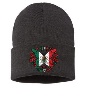 Viva Mexico Butterfly Rose Mexican Independence Sustainable Knit Beanie