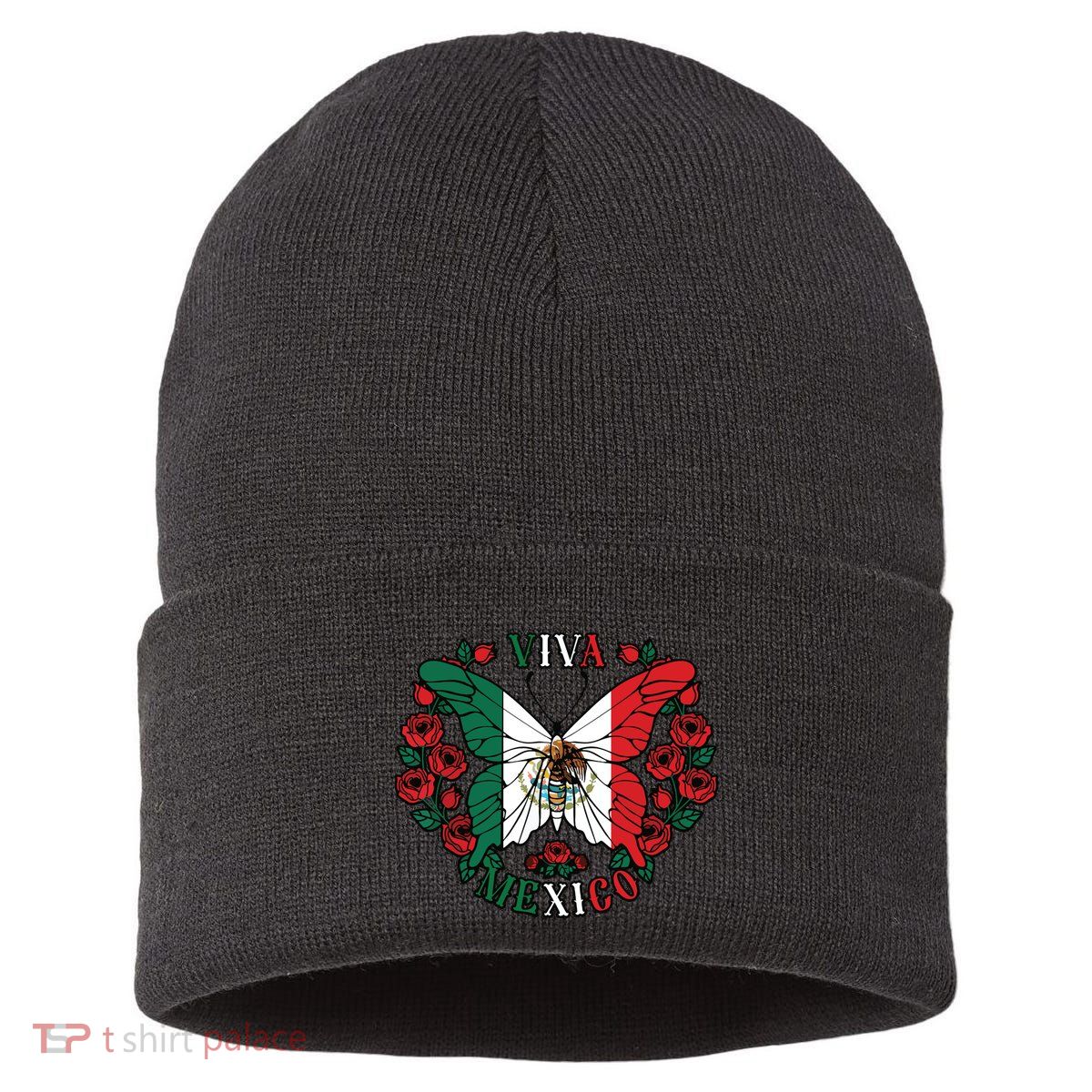 Viva Mexico Butterfly Rose Mexican Independence Sustainable Knit Beanie