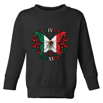 Viva Mexico Butterfly Rose Mexican Independence Toddler Sweatshirt