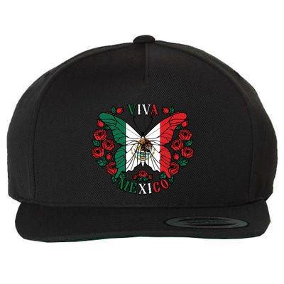 Viva Mexico Butterfly Rose Mexican Independence Wool Snapback Cap