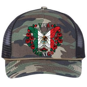 Viva Mexico Butterfly Rose Mexican Independence Retro Rope Trucker Hat Cap