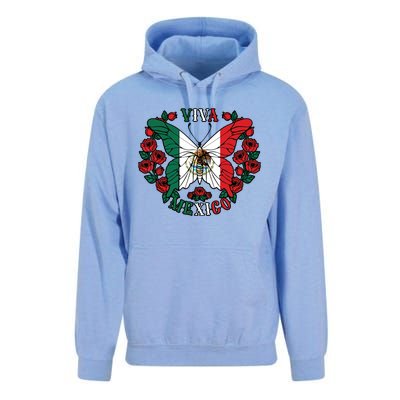 Viva Mexico Butterfly Rose Mexican Independence Unisex Surf Hoodie