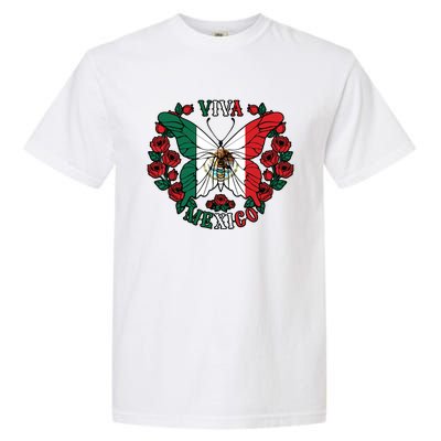 Viva Mexico Butterfly Rose Mexican Independence Garment-Dyed Heavyweight T-Shirt