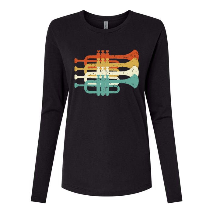 Vintage Marching Band Trumpet Player Retro Design Trumpeter Womens Cotton Relaxed Long Sleeve T-Shirt