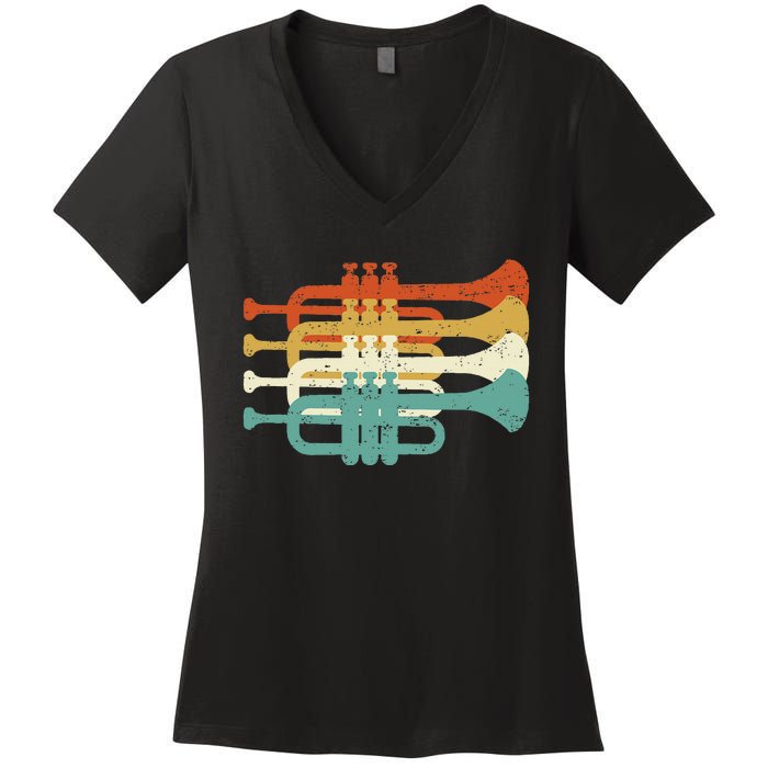 Vintage Marching Band Trumpet Player Retro Design Trumpeter Women's V-Neck T-Shirt