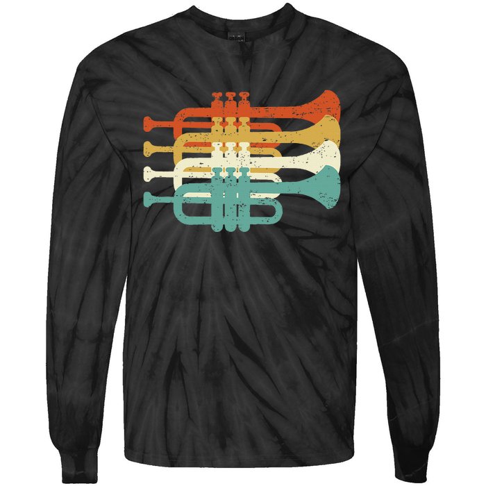 Vintage Marching Band Trumpet Player Retro Design Trumpeter Tie-Dye Long Sleeve Shirt