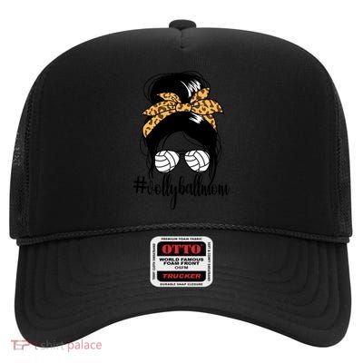 #Volleyballmom Messy Bun Mom S Volleyball Mom Funny Gift High Crown Mesh Back Trucker Hat