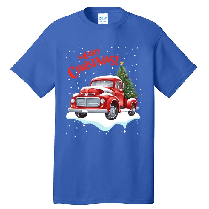 Vintage Merry Christmas Red Pickup Truck Old Fashioned Xmas Gift Tall T-Shirt