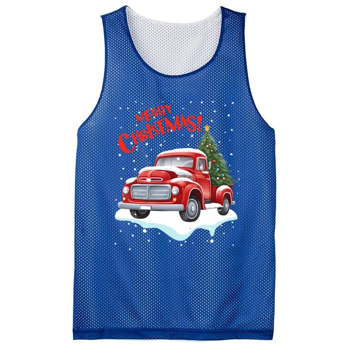 Vintage Merry Christmas Red Pickup Truck Old Fashioned Xmas Gift Mesh Reversible Basketball Jersey Tank