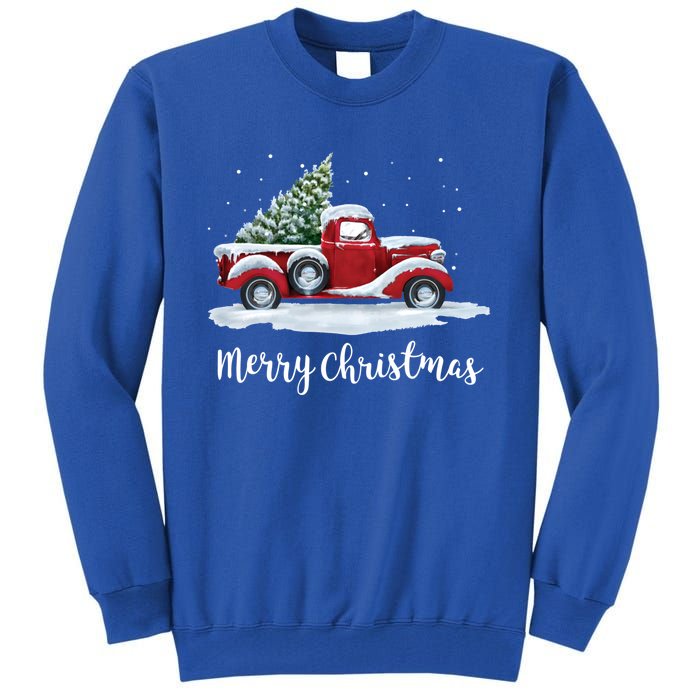 Vintage Merry Christmas Red Truck Old Fashioned Christmas Funny Gift Tall Sweatshirt