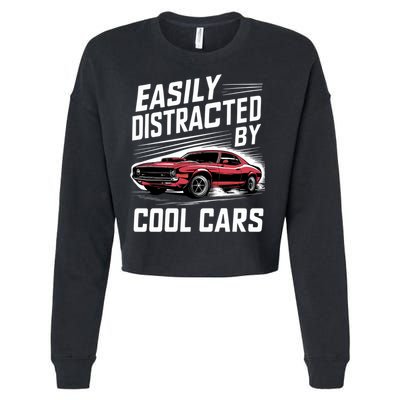Vintage Muscle Car Easily Distracted By Cool Cars Great Gift Cropped Pullover Crew