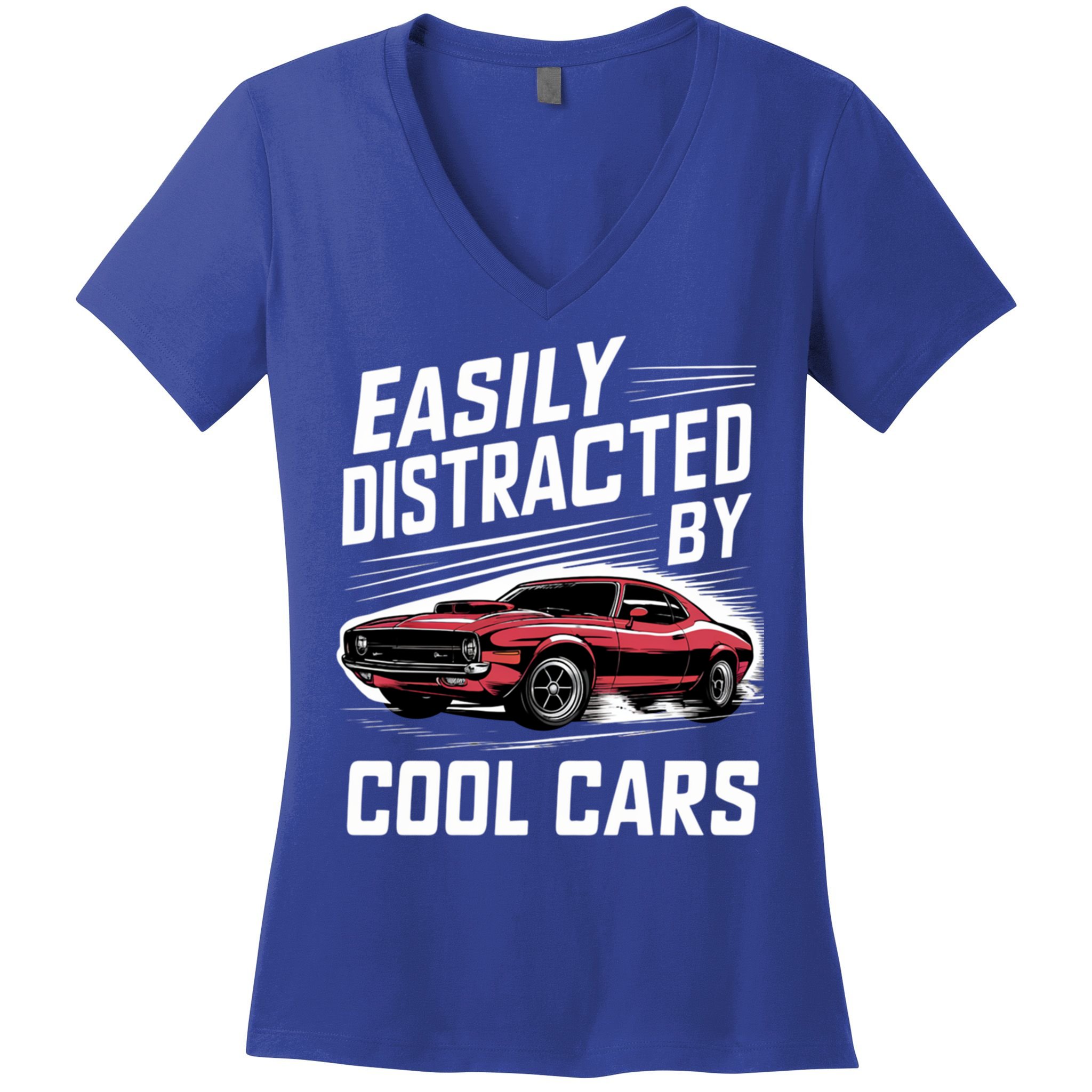 Vintage Muscle Car Easily Distracted By Cool Cars Great Gift Women's V-Neck T-Shirt