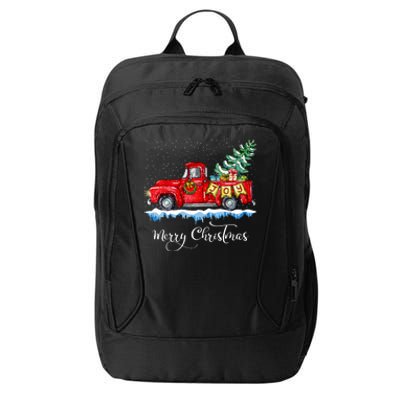 Vintage Merry Christmas Red Truck Old Fashioned Christmas Long Sleeve City Backpack