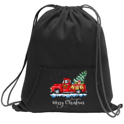 Vintage Merry Christmas Red Truck Old Fashioned Christmas Long Sleeve Sweatshirt Cinch Pack Bag