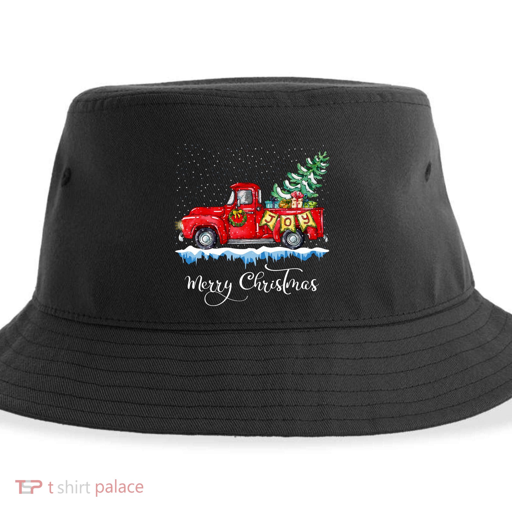 Vintage Merry Christmas Red Truck Old Fashioned Christmas Long Sleeve Sustainable Bucket Hat