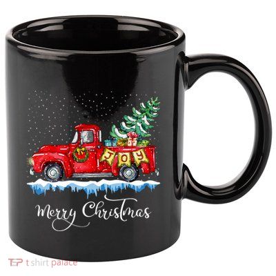 Vintage Merry Christmas Red Truck Old Fashioned Christmas Long Sleeve 11oz C Handle Ceramic Mug