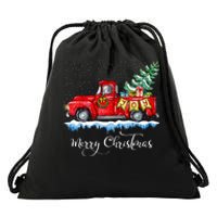 Vintage Merry Christmas Red Truck Old Fashioned Christmas Long Sleeve Drawstring Bag