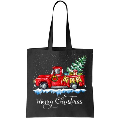 Vintage Merry Christmas Red Truck Old Fashioned Christmas Long Sleeve Tote Bag