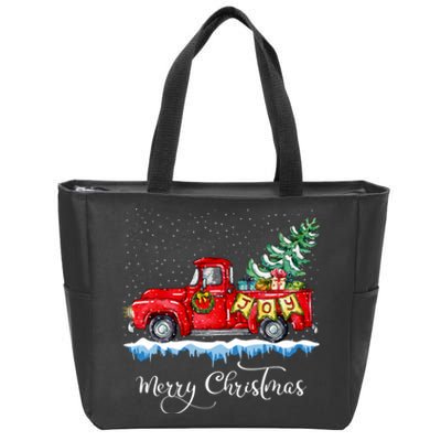 Vintage Merry Christmas Red Truck Old Fashioned Christmas Long Sleeve Zip Tote Bag