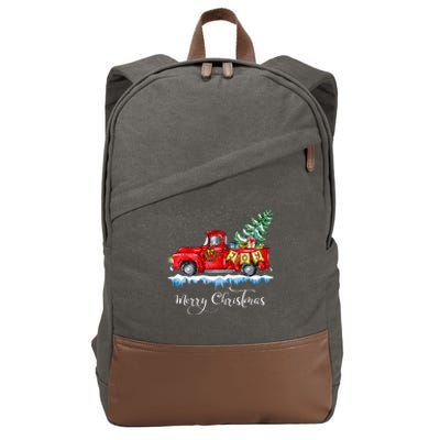 Vintage Merry Christmas Red Truck Old Fashioned Christmas Long Sleeve Cotton Canvas Backpack