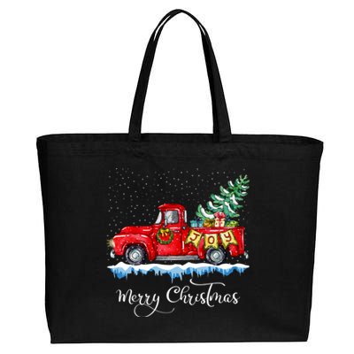 Vintage Merry Christmas Red Truck Old Fashioned Christmas Long Sleeve Cotton Canvas Jumbo Tote