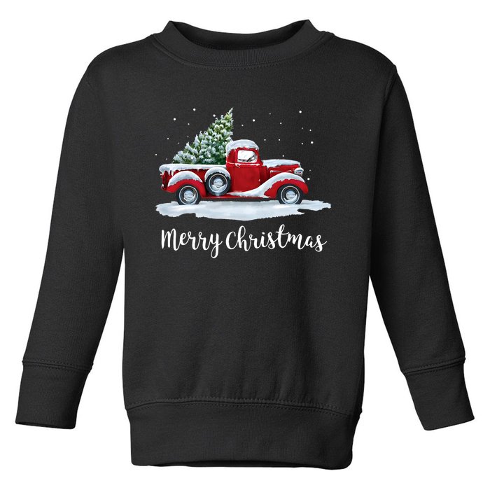 Vintage Merry Christmas Red Truck Old Fashioned Christmas Toddler Sweatshirt